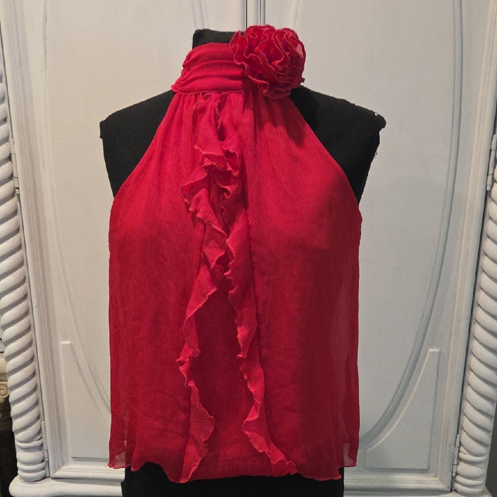 Hot Pink Halter Top with Ruffle Detail
